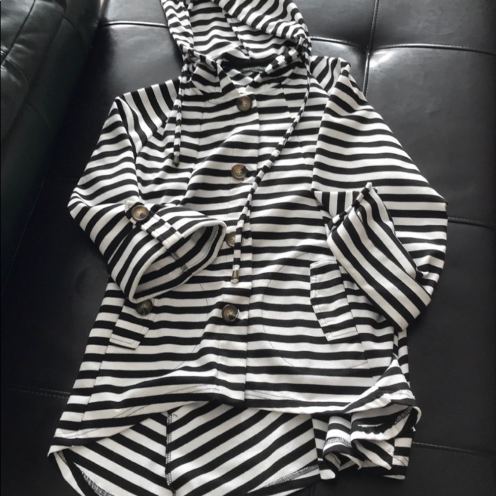 Striped Pea Coat A-Line Jacket